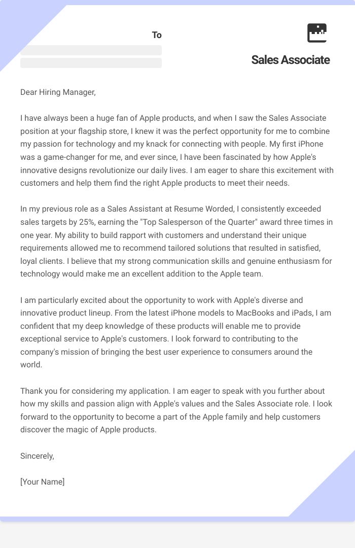 Sales Associate Cover Letter