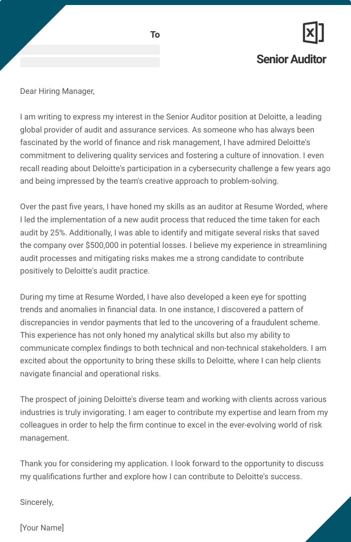 Senior Auditor Cover Letter