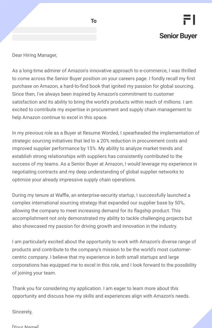 Senior Buyer Cover Letter
