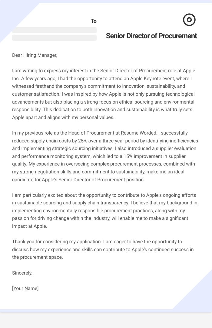 Senior Director of Procurement Cover Letter