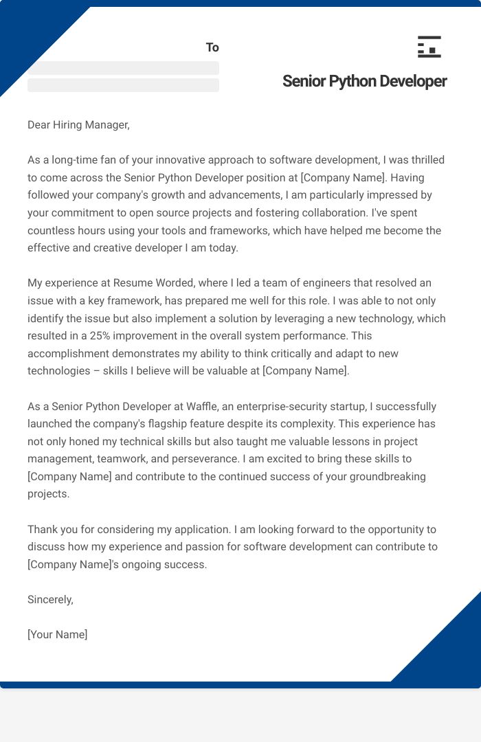 Senior Python Developer Cover Letter