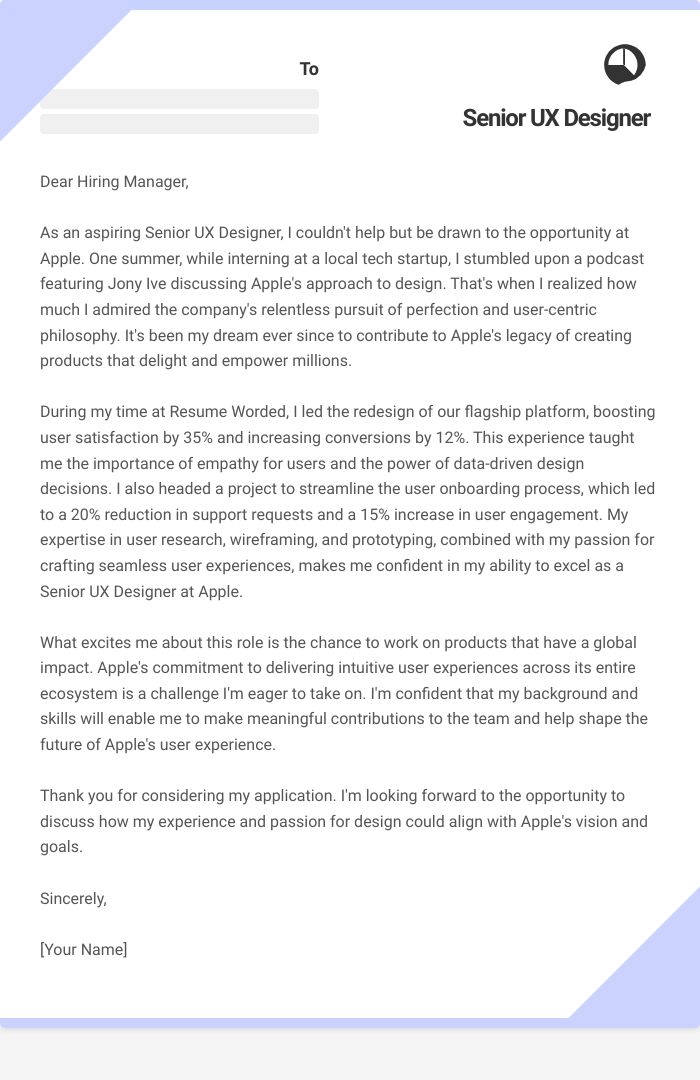 Senior UX Designer Cover Letter