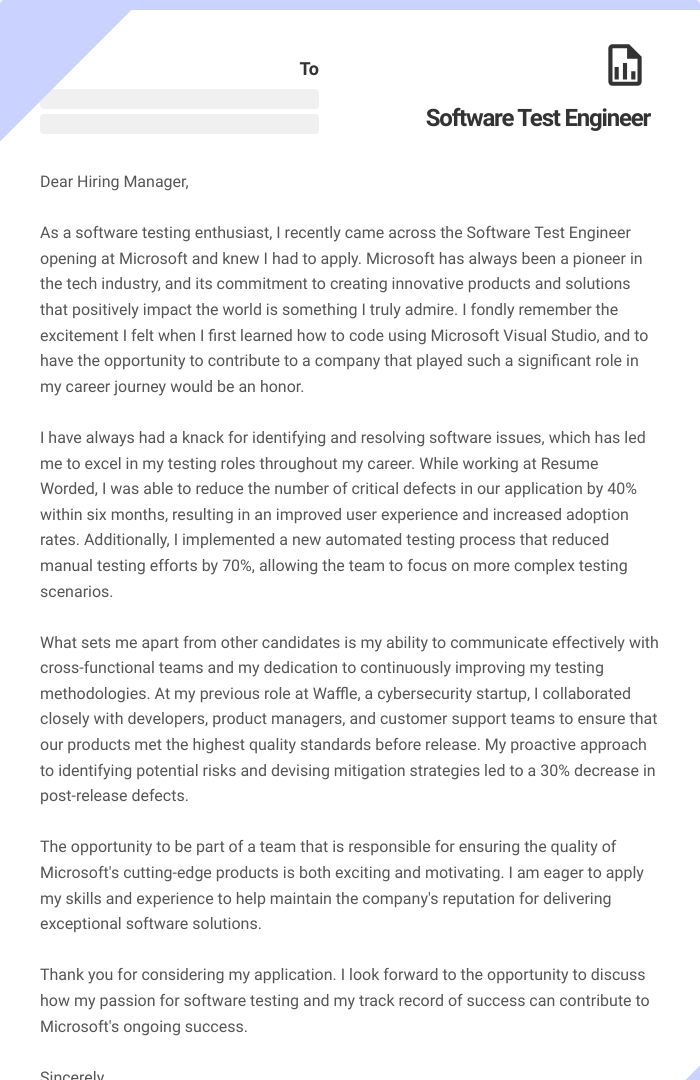 Software Test Engineer Cover Letter