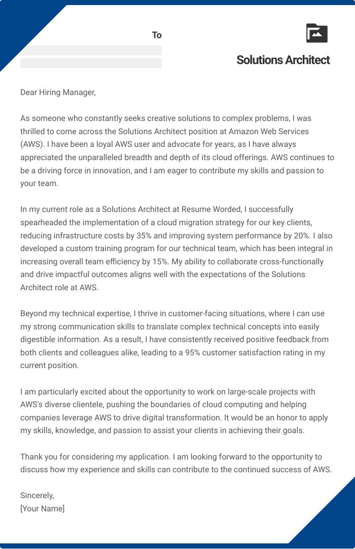Solutions Architect Cover Letter
