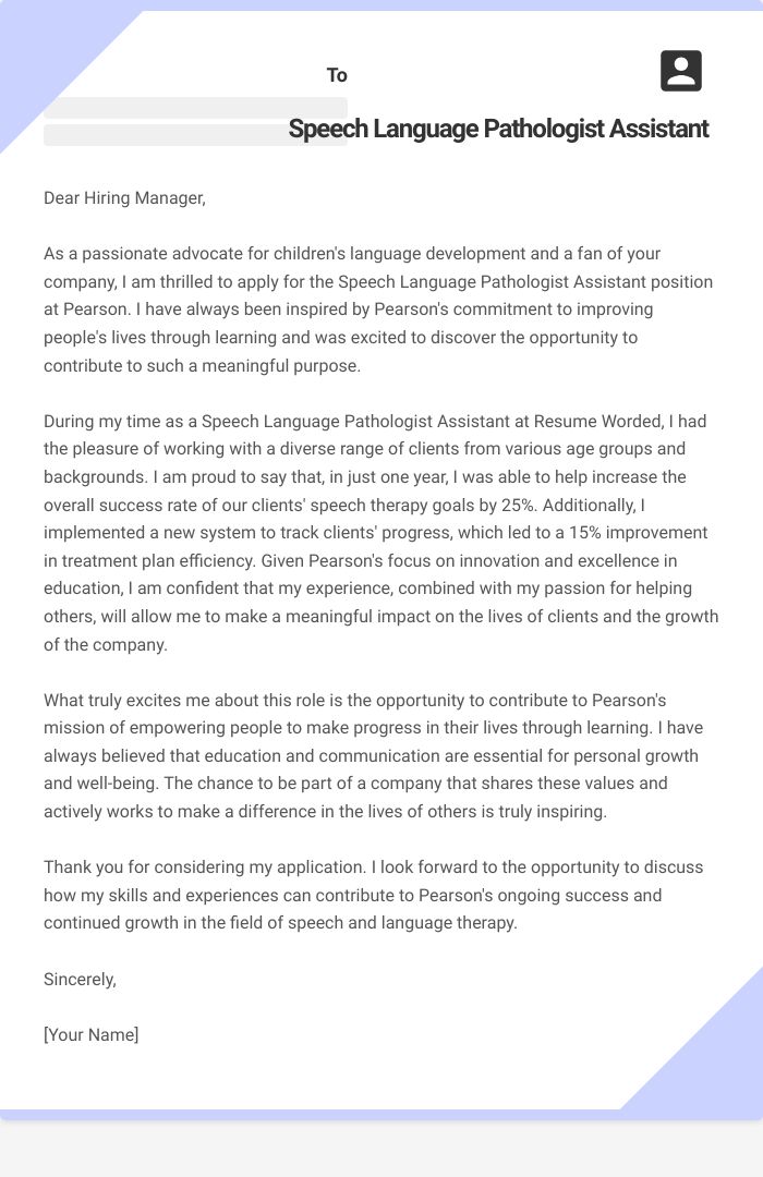 Speech Language Pathologist Assistant Cover Letter