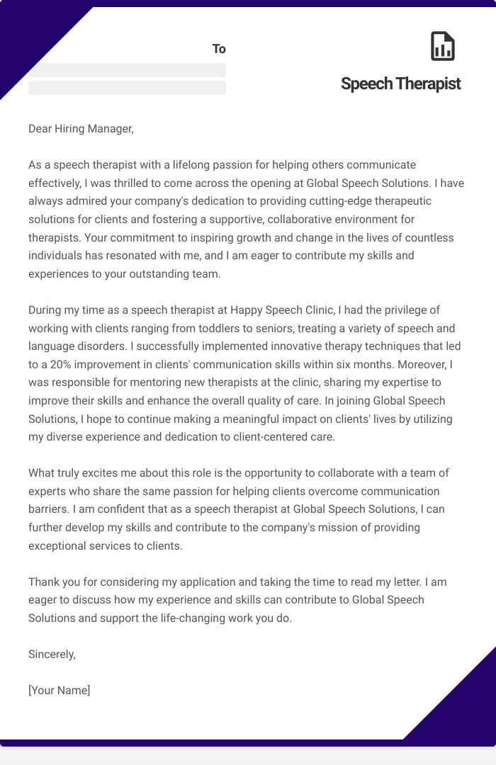 Speech Therapist Cover Letter