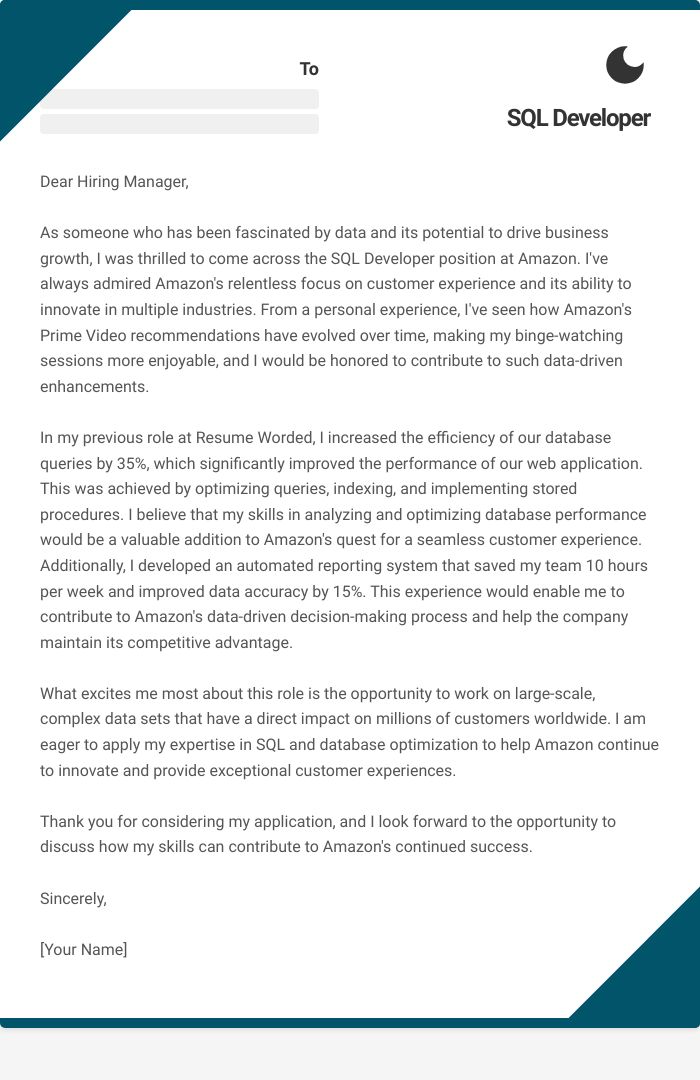 SQL Developer Cover Letter