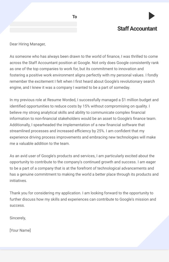 Staff Accountant Cover Letter
