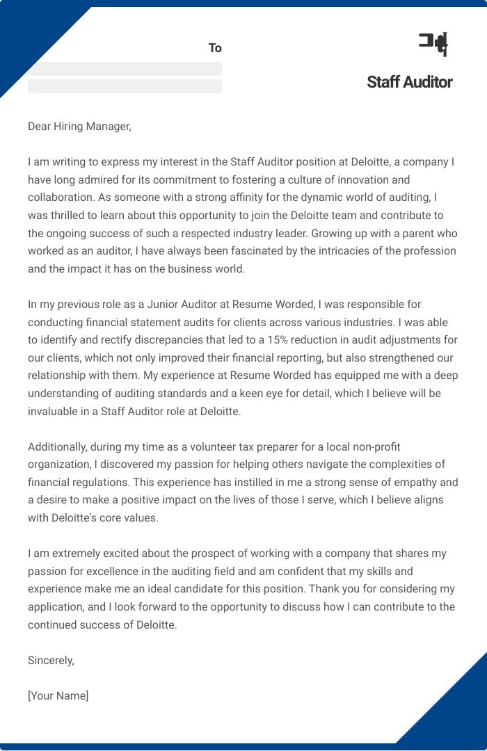 Staff Auditor Cover Letter