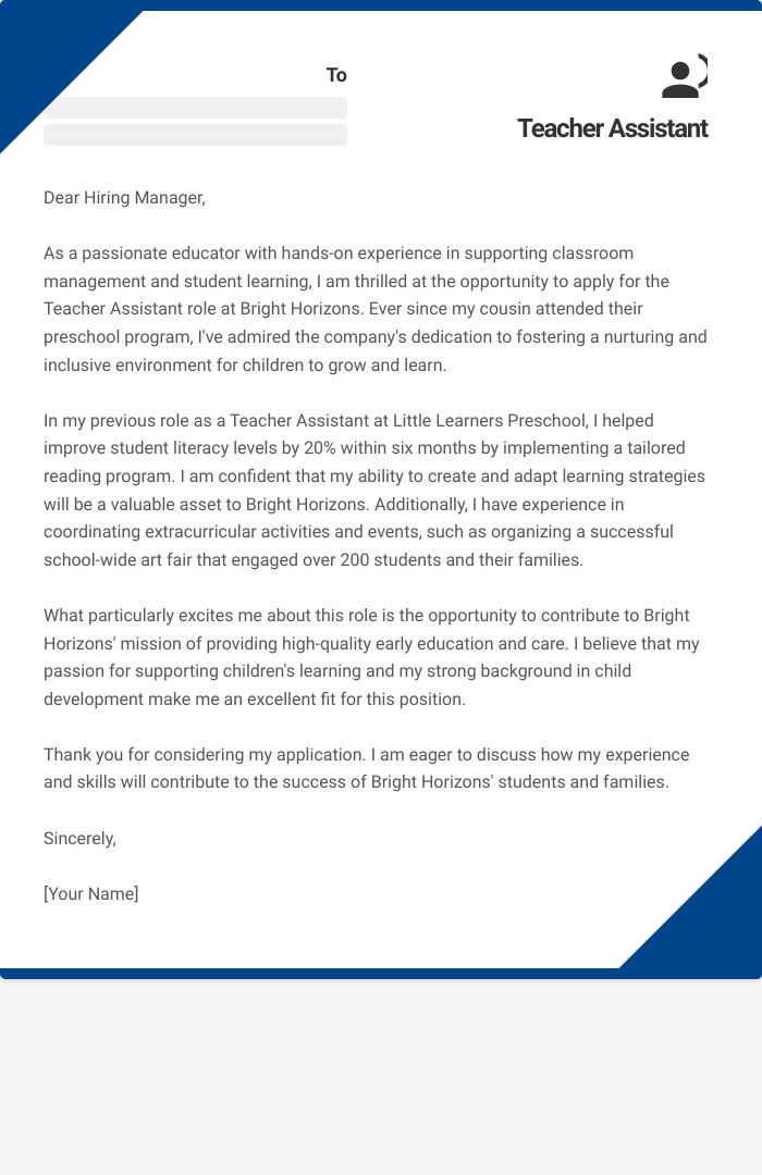 Teacher Assistant Cover Letter