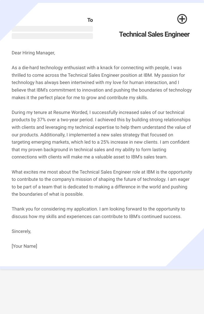 Technical Sales Engineer Cover Letter