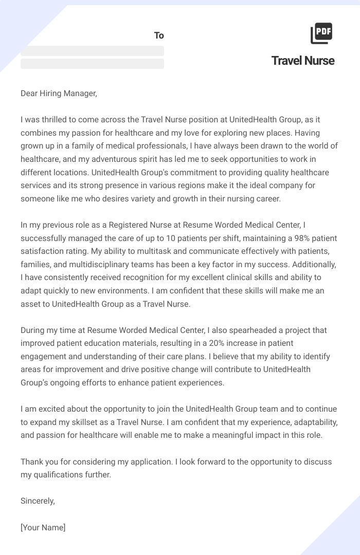 Travel Nurse Cover Letter