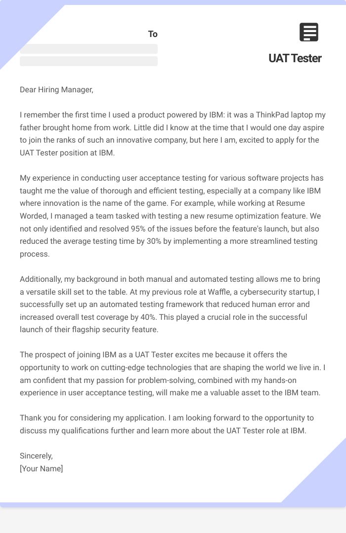 UAT Tester Cover Letter