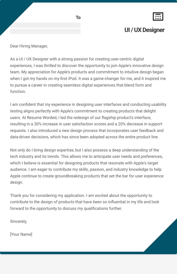 UI / UX Designer Cover Letter